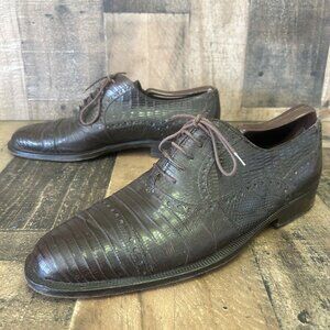 Forli Italy Teju Lizard Cap Toe Brown Oxford Dress Shoes Mens 8.5